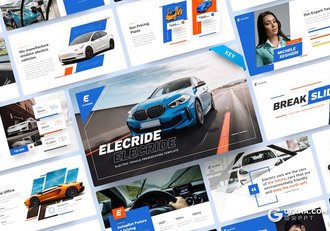 40页蓝色大气电动汽车发展介绍新能源汽车创业投资国外keynote模板 - 顶尖PPT