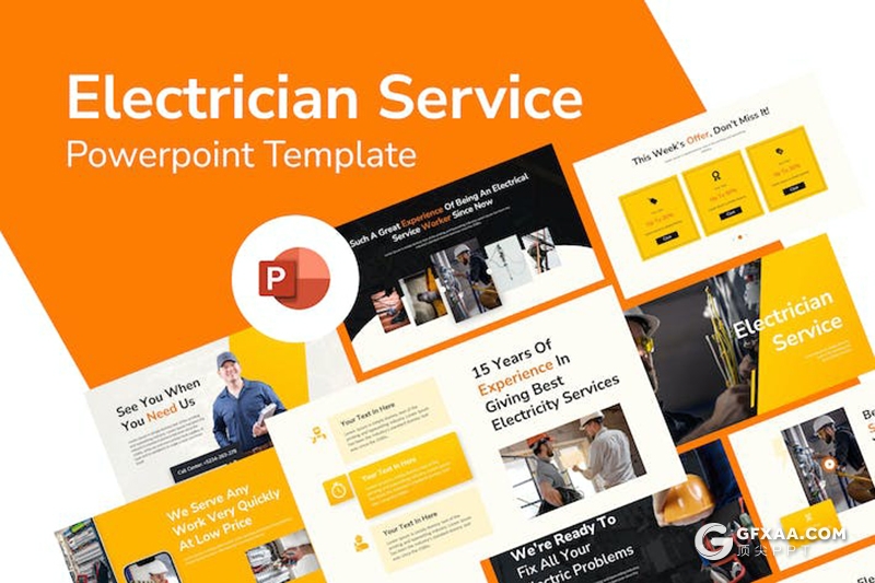 10页橙色电工维修上门服务行业主题国外ppt模板 - 顶尖PPT