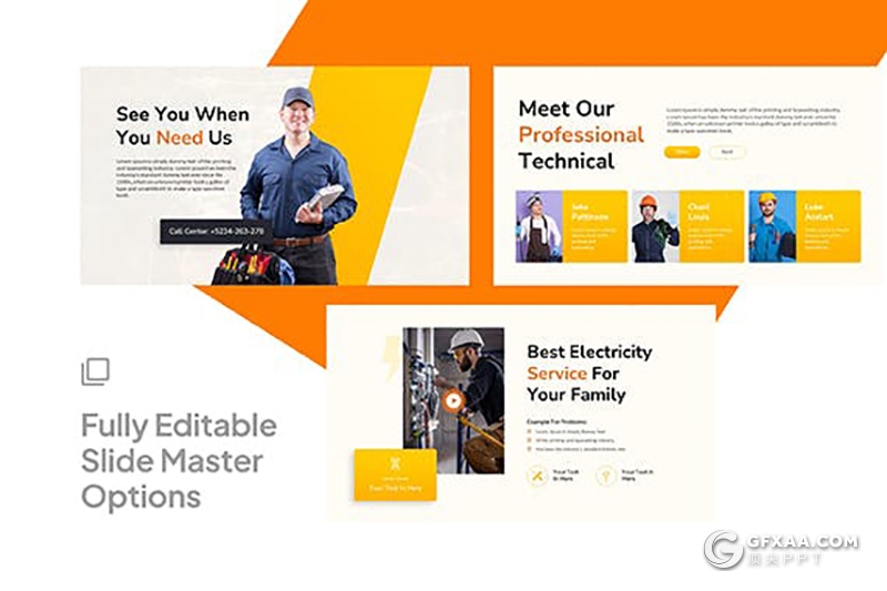 10页橙色电工维修上门服务行业主题国外ppt模板 - 顶尖PPT