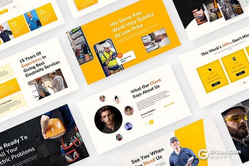 10页橙色电工维修上门服务行业主题国外ppt模板 - 顶尖PPT