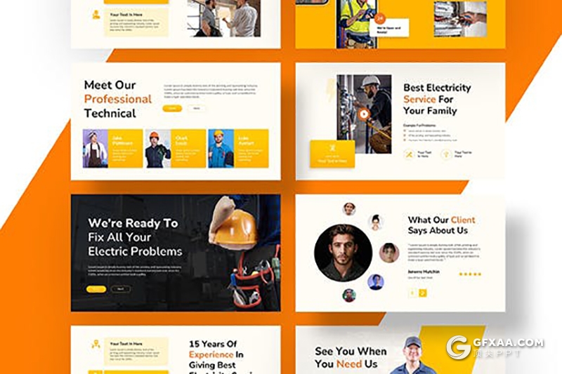 10页橙色电工维修上门服务行业主题国外ppt模板 - 顶尖PPT
