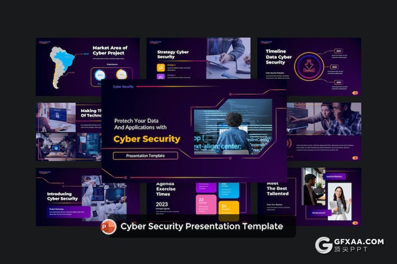 30页高端大气网络科技安全互联网公司介绍展示通用国外PPT模板 - 顶尖PPT