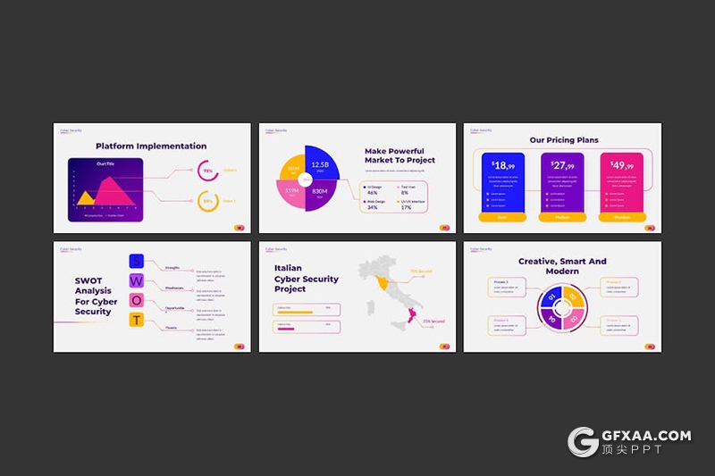 30页高端大气网络科技安全互联网公司介绍展示通用国外PPT模板 - 顶尖PPT