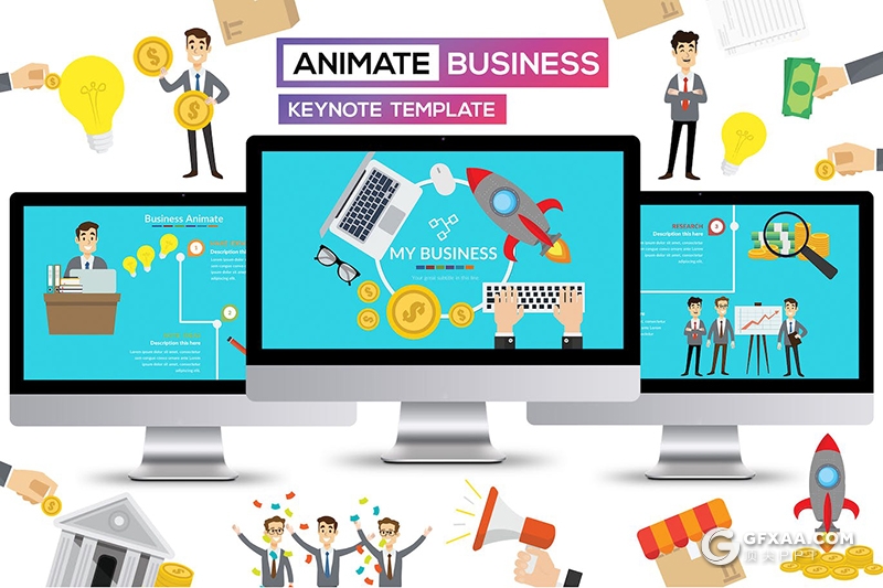 50页多色彩卡通商务图形图表数据分析keynote模板 - 顶尖PPT