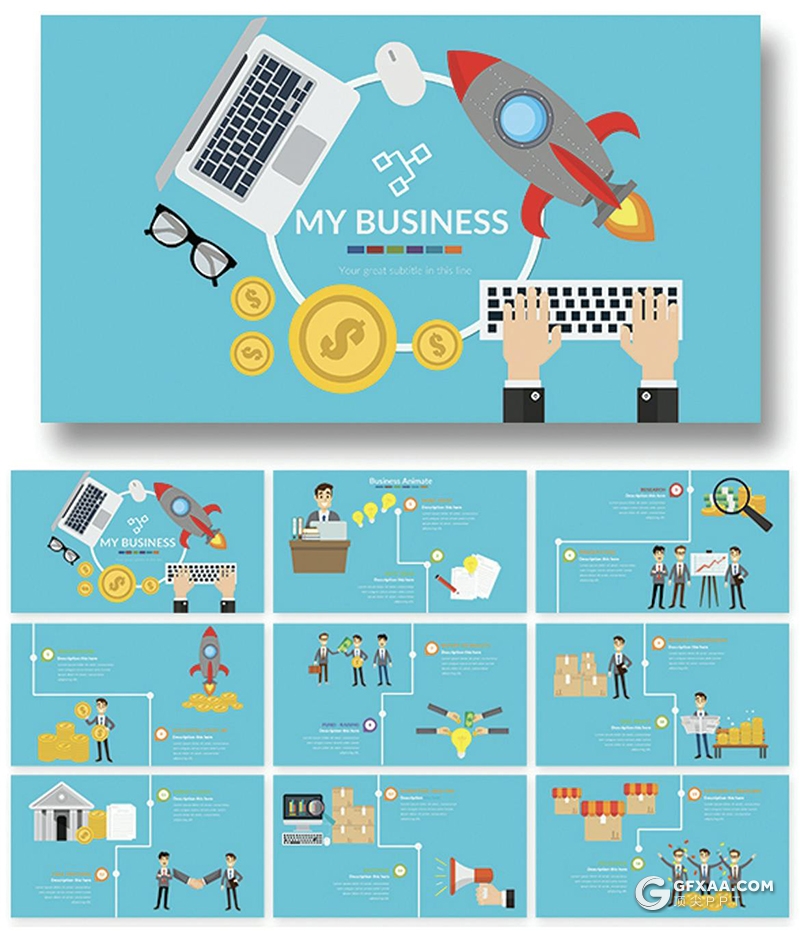 50页多色彩卡通商务图形图表数据分析keynote模板 - 顶尖PPT