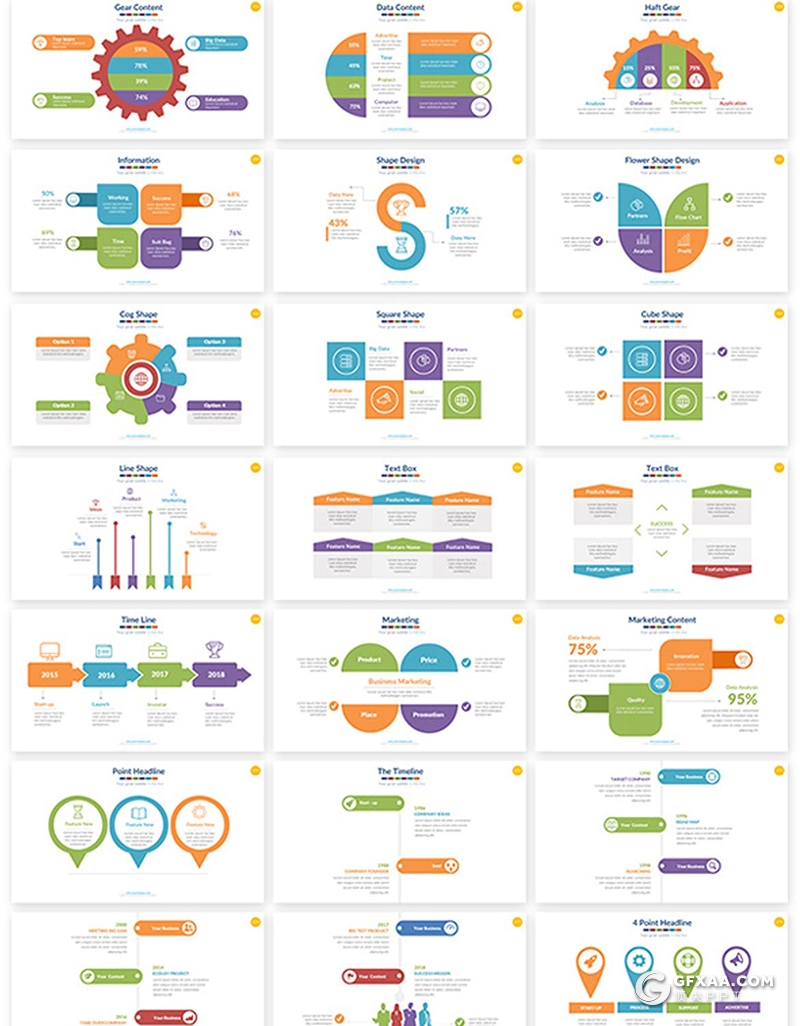 50页多色彩卡通商务图形图表数据分析keynote模板 - 顶尖PPT