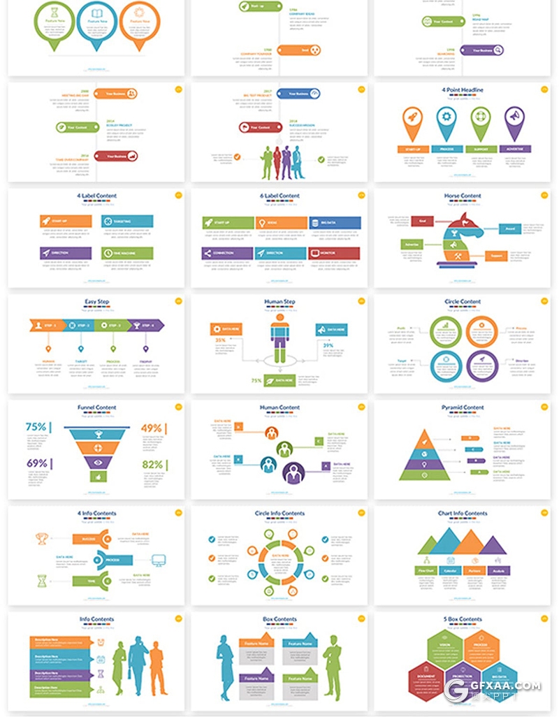 50页多色彩卡通商务图形图表数据分析keynote模板 - 顶尖PPT