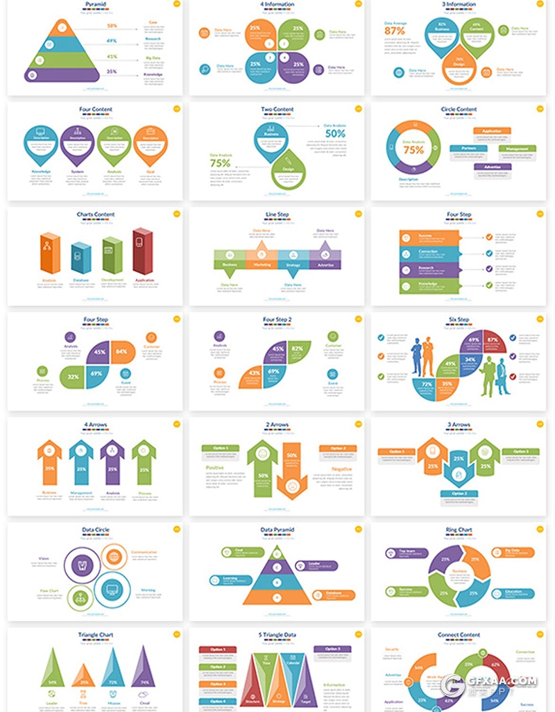 50页多色彩卡通商务图形图表数据分析keynote模板 - 顶尖PPT