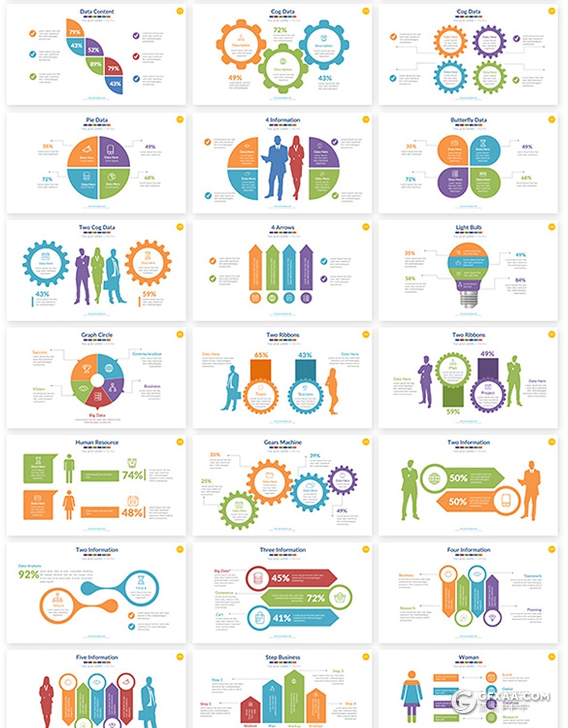 50页多色彩卡通商务图形图表数据分析keynote模板 - 顶尖PPT
