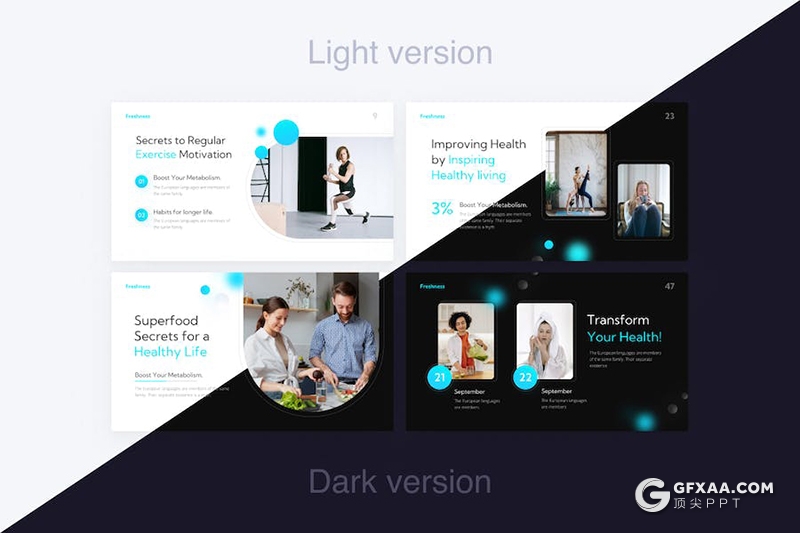 80页新鲜度运动健康饮食介绍宣传通用国外PPT模板 - 顶尖PPT