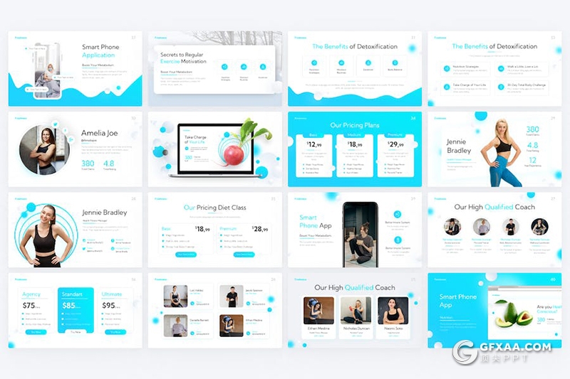 80页新鲜度运动健康饮食介绍宣传通用国外PPT模板 - 顶尖PPT