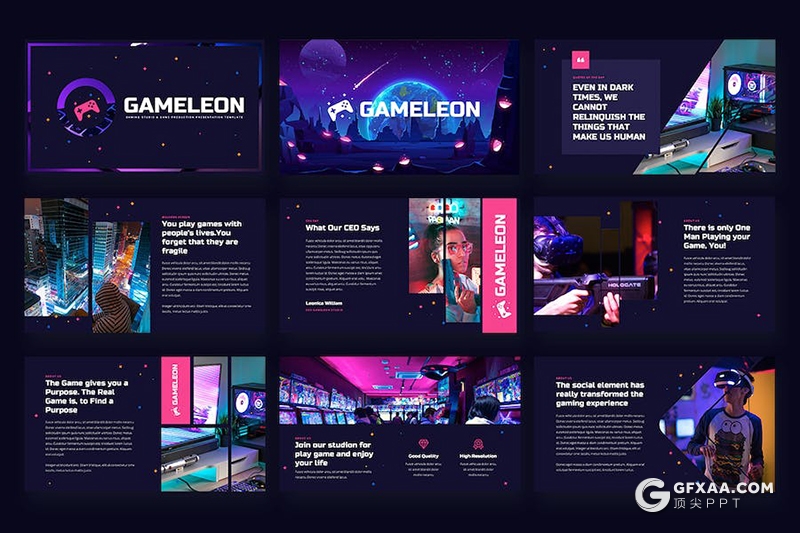 游戏演播室游戏宣传介绍电竞主题多用途国外Keynote模板 - 顶尖PPT