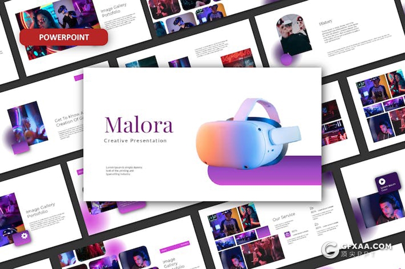 30页渐变色科技风虚拟世界VR项目介绍国外PPT模板 - 顶尖PPT