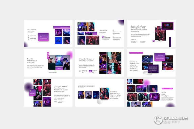 30页渐变色科技风虚拟世界VR项目介绍国外PPT模板 - 顶尖PPT