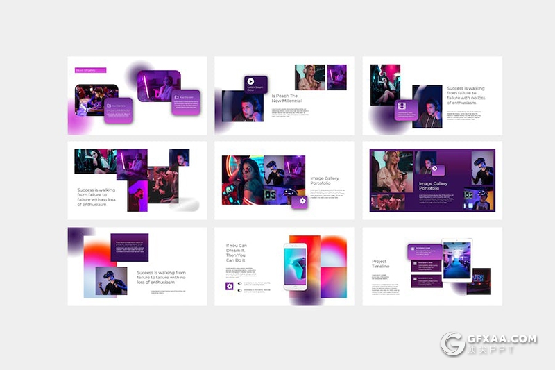 30页渐变色科技风虚拟世界VR项目介绍国外PPT模板 - 顶尖PPT