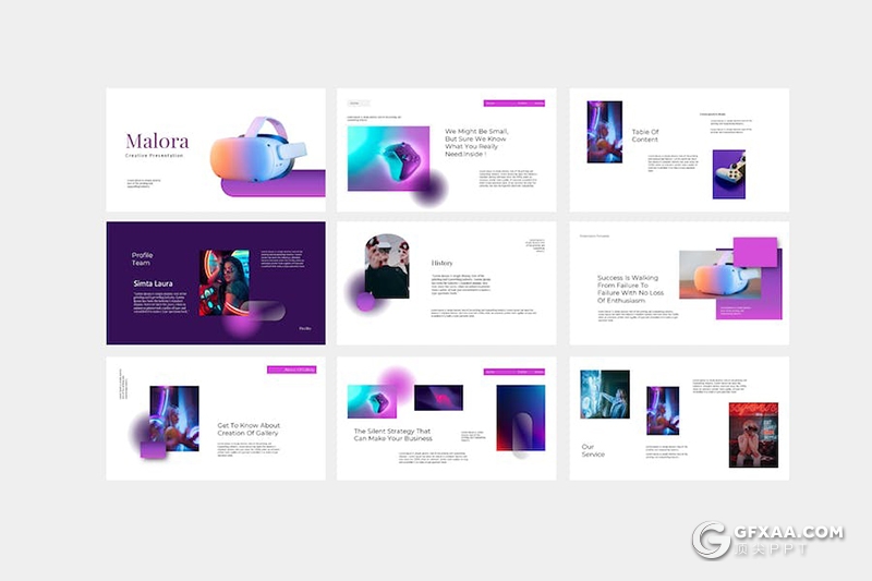 30页渐变色科技风虚拟世界VR项目介绍国外PPT模板 - 顶尖PPT