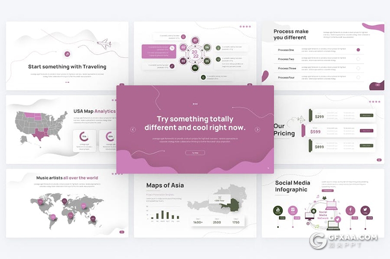 81页创意旅游景点展示旅行社数据分析国外PPT模板 - 顶尖PPT