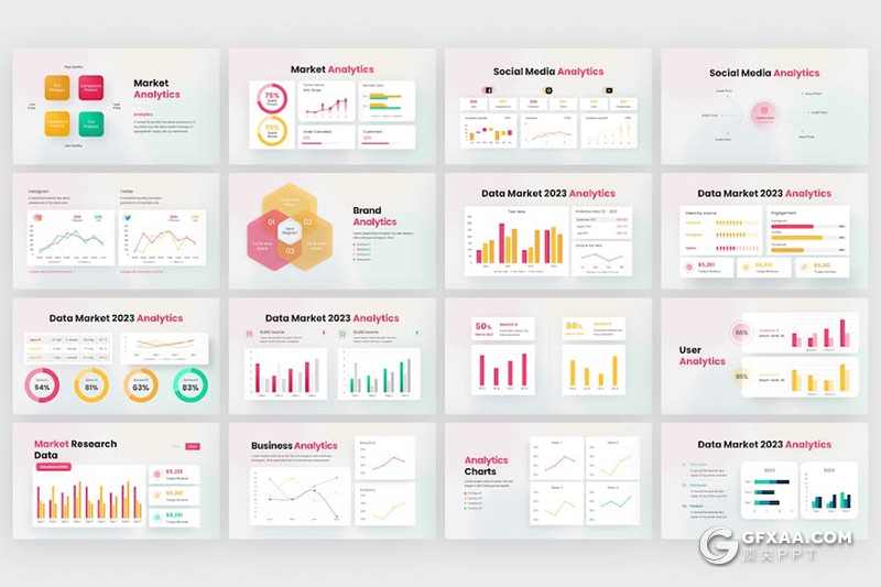 多色彩财务数据分析市场分析图形图表PPT模板 - 顶尖PPT