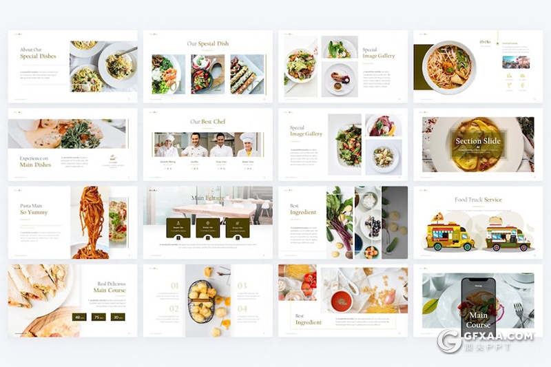餐厅美食介绍主题国外keynote模板11种配色 - 顶尖PPT