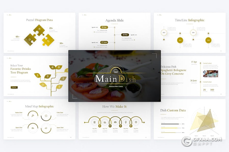 餐厅美食介绍主题国外keynote模板11种配色 - 顶尖PPT
