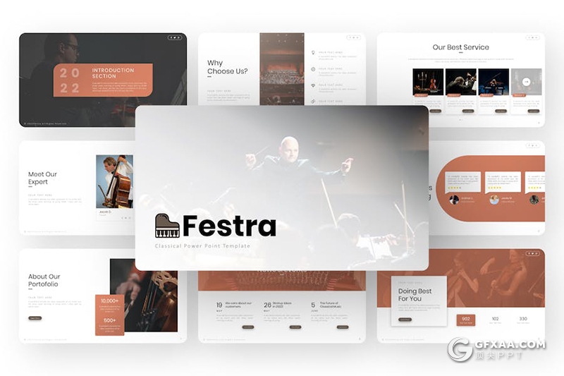 32页古典音乐演唱会介绍宣传大合唱通用国外PPT模板 - 顶尖PPT