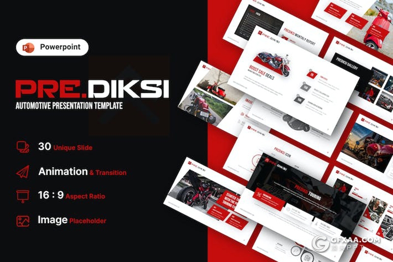 30页创意新能源电动摩托车汽车企业介绍产品展示国外PPT模板 - 顶尖PPT