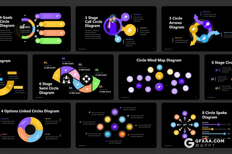 圆形循环信息图形图表注释记号主旨PPT模板 - 顶尖PPT