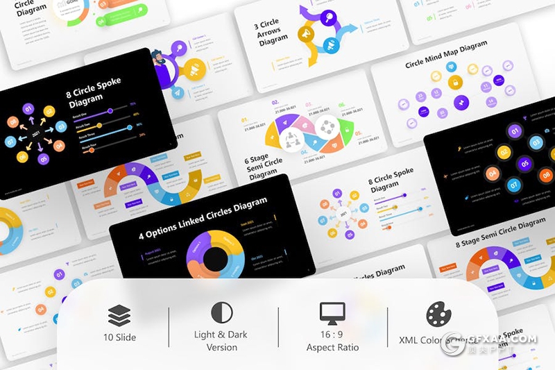 圆形循环信息图形图表注释记号主旨PPT模板 - 顶尖PPT