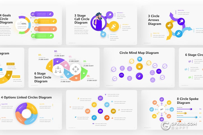 圆形循环信息图形图表注释记号主旨PPT模板 - 顶尖PPT
