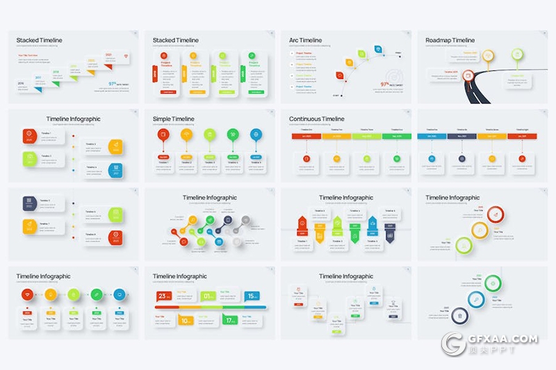 43页多色彩项目进程时间表keynote模板 - 顶尖PPT