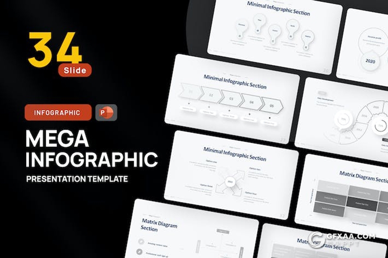 34页灰色箭头数据分析时间线信息图PPT模板 - 顶尖PPT