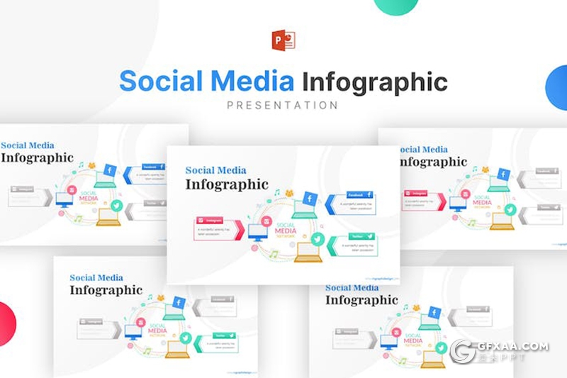 社交媒体信息图笔记本电脑插图PPT模板 - 顶尖PPT