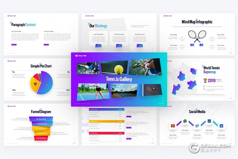 65页网球羽毛球体育运动主题国外keynote模板11种配色 - 顶尖PPT