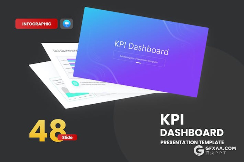 48页渐变KPI仪表板条形点线数据财务数据分析图形图表eynote模板 - 顶尖PPT