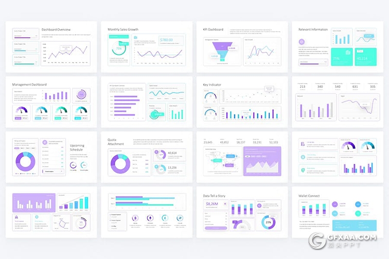 48页渐变KPI仪表板条形点线数据财务数据分析图形图表eynote模板 - 顶尖PPT