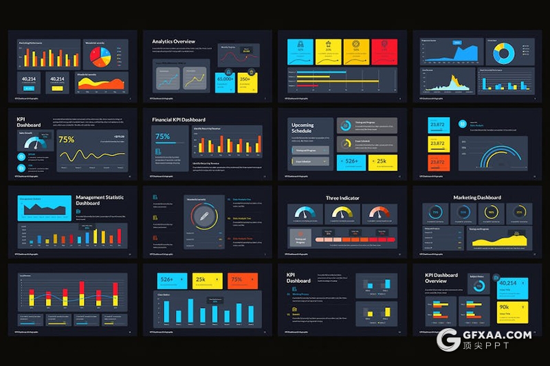 21页KPI仪表板信息图表KPI绩效考核数据图形PPT模板 - 顶尖PPT
