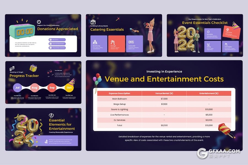 20页新年晚会新年活动3d立体人物插画图形国外PPT模板 - 顶尖PPT