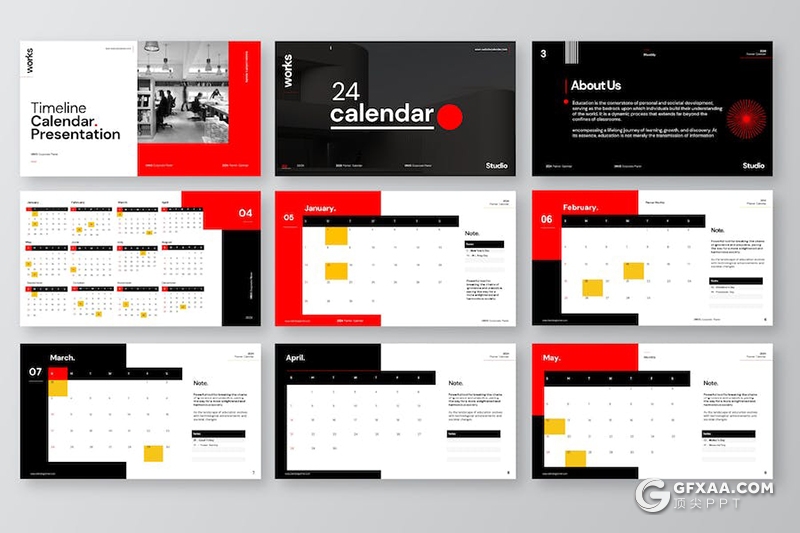 30页大气商业策划计划书工作排期规划日历农历PPT模板 - 顶尖PPT