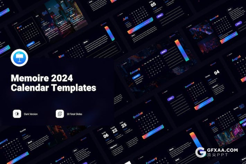 30页2024新年工作规划工作日期记录2024年日历keynote模板 - 顶尖PPT