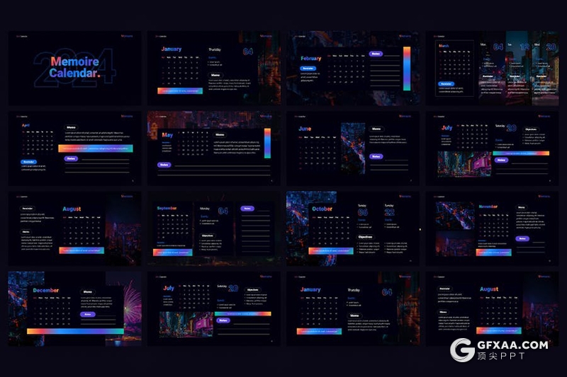 30页2024新年工作规划工作日期记录2024年日历keynote模板 - 顶尖PPT