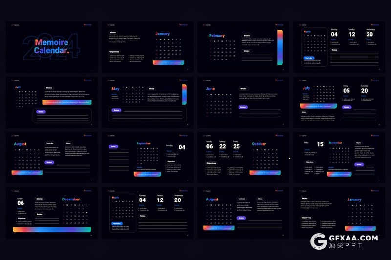 30页2024新年工作规划工作日期记录2024年日历keynote模板 - 顶尖PPT