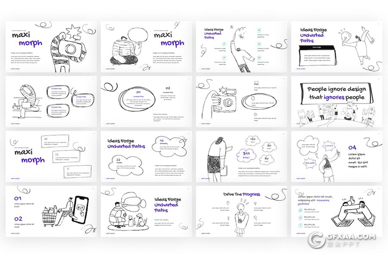 25页卡通手绘涂鸦风格商业人物插画国外PPT模板 - 顶尖PPT