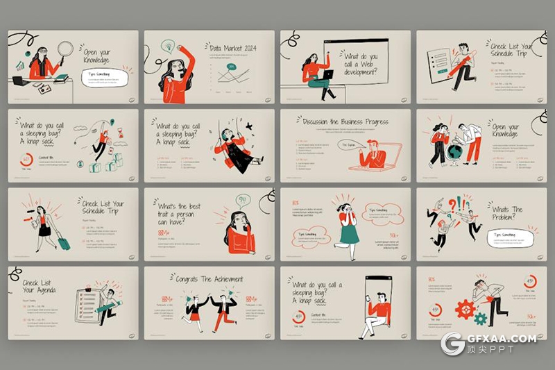 25页手绘涂鸦人物插画商务概念插图国外PPT模板 - 顶尖PPT