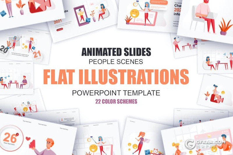 45页社交媒体数据分析商业人物插画场景展示图形国外PPT模板 - 顶尖PPT