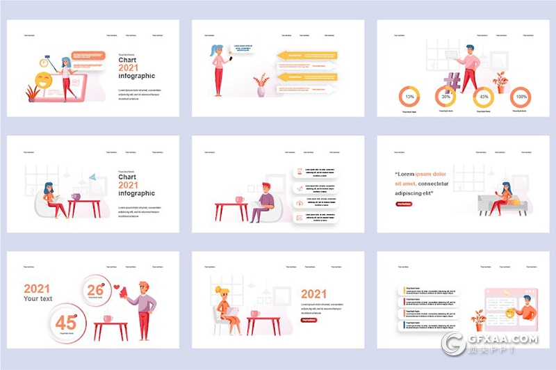 45页社交媒体数据分析商业人物插画场景展示图形国外PPT模板 - 顶尖PPT