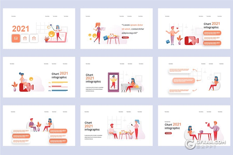 45页社交媒体数据分析商业人物插画场景展示图形国外PPT模板 - 顶尖PPT