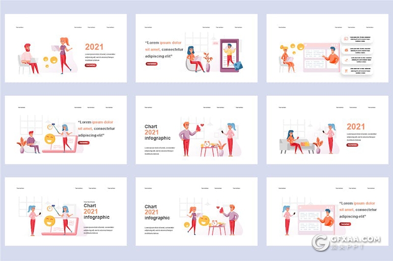 45页社交媒体数据分析商业人物插画场景展示图形国外PPT模板 - 顶尖PPT