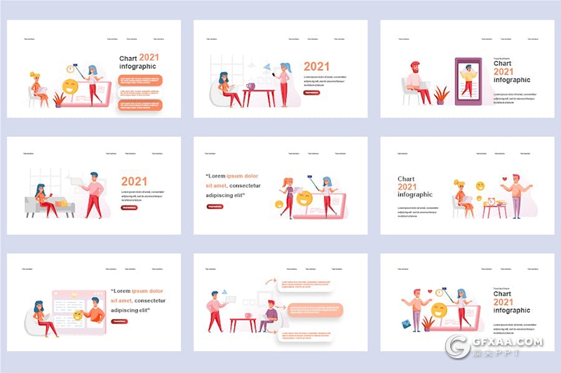 45页社交媒体数据分析商业人物插画场景展示图形国外PPT模板 - 顶尖PPT