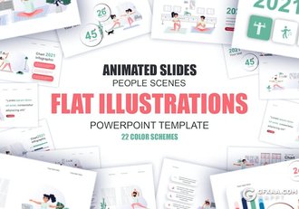 45页卡通瑜伽人物动作平面插图国外PPT模板 - 顶尖PPT