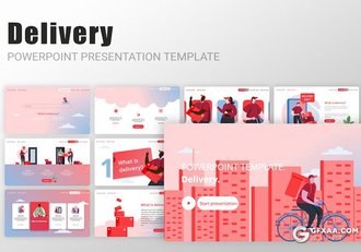 36页红色快递外卖行业数据分析人物场景矢量插画图PPT模板 - 顶尖PPT